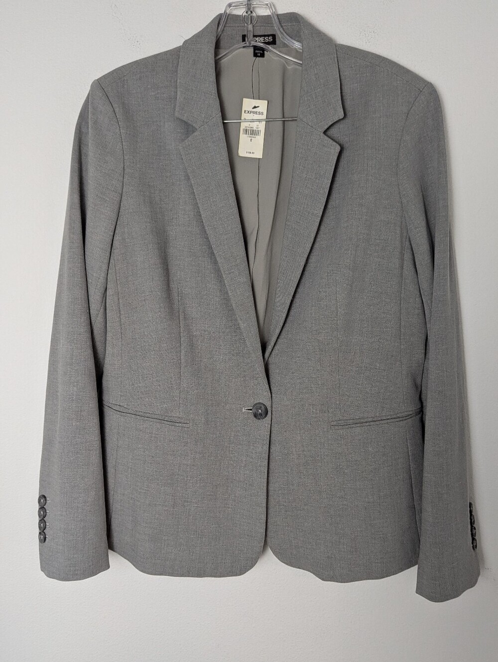 New Express Light Gray 1 Button Basic Blazer Women Size 12 Lined Business Career